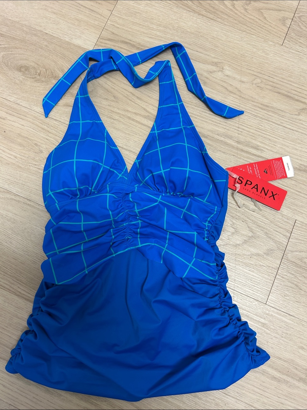SPANX Blue Halter Tankini Top - Blue Plaid